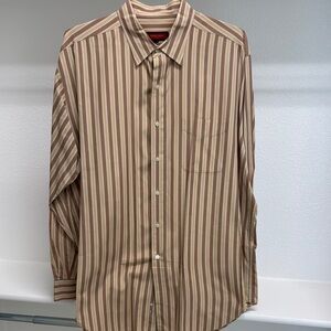 Austin Reed Mens XL Long Sleeve Button Down Tan Orange Stripe 100 % Cotton Shirt